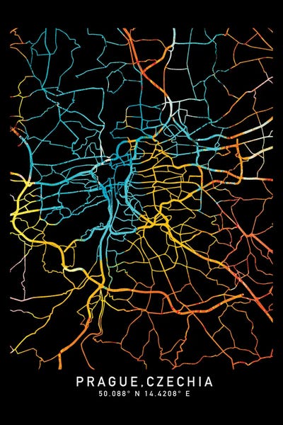 Neon: Prague Czechia, City Map, Shade Of Orange by WallDecorAddict