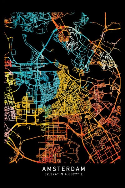 Amsterdam City Map, Shade Of Orange by WallDecorAddict multi panel art