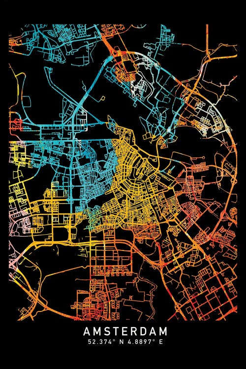 Amsterdam City Map, Shade Of Orange by WallDecorAddict wall art