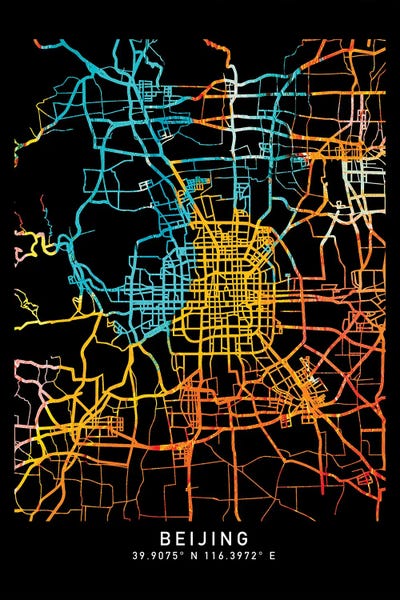 Neon: Beijing City Map, Shade Of Orange by WallDecorAddict