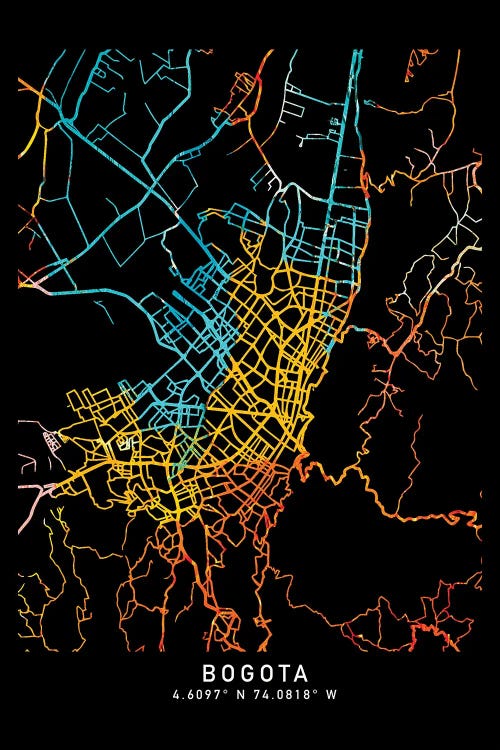 Bogota, Colombia City Map, Shade Of Orange by WallDecorAddict wall art