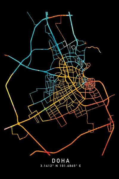 Qatar: Doha City Map, Shade Of Orange by WallDecorAddict