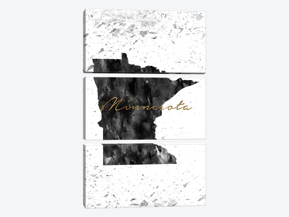 Minnesota Black And White Gold by WallDecorAddict 3-piece Canvas Artwork