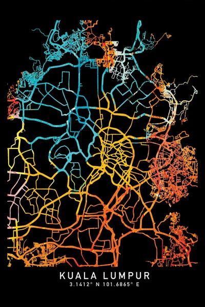 Malaysia: Kuala Lumpur City Map, Shade Of Orange by WallDecorAddict