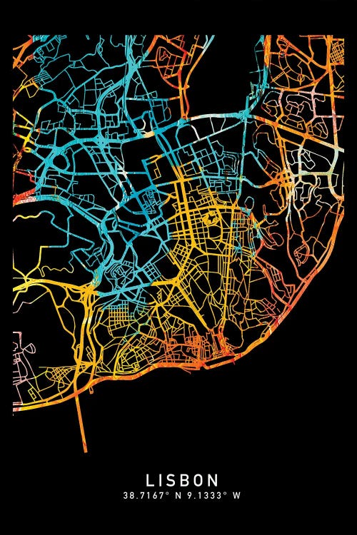 Lisbon City Map, Shade Of Orange by WallDecorAddict wall art