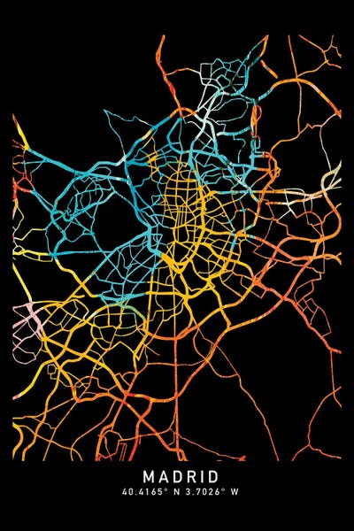 Spain: Madrid City Map, Shade Of Orange by WallDecorAddict