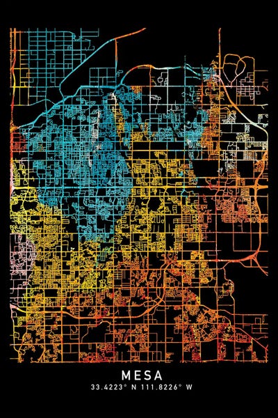 Neon: Mesa, City Map, Shade Of Orange by WallDecorAddict