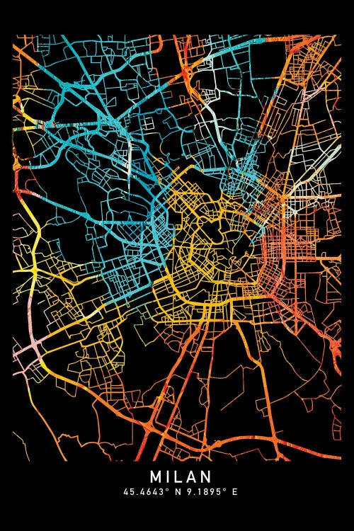Milan Italy, City Map, Shade Of Orange by WallDecorAddict wall art
