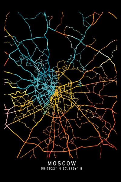 Moscow City Map, Shade Of Orange by WallDecorAddict multi panel art
