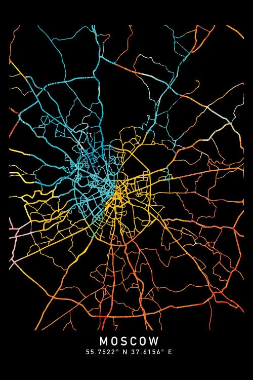 Moscow City Map, Shade Of Orange by WallDecorAddict wall art