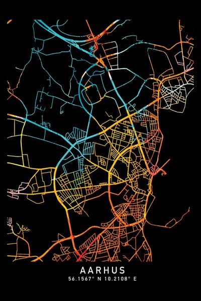 Aarhus Denmark, City Map Shade Of Orange by WallDecorAddict framed wall art