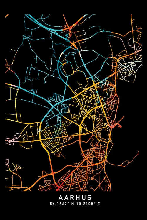 Aarhus Denmark, City Map Shade Of Orange by WallDecorAddict wall art