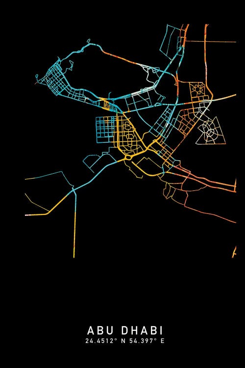 Abu Dhabi, City Map, Shade Of Orange by WallDecorAddict wall art