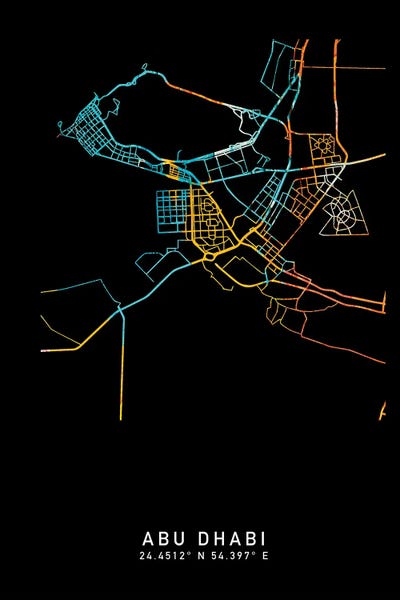 United Arab Emirates: Abu Dhabi, City Map, Shade Of Orange by WallDecorAddict