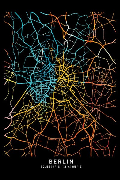 Berlin City Map, Shade Of Orange