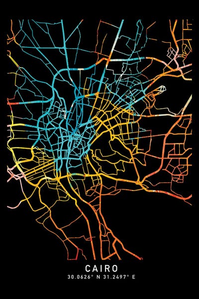 Neon: Cairo, Egypt, City Map, Shade Of Orange by WallDecorAddict
