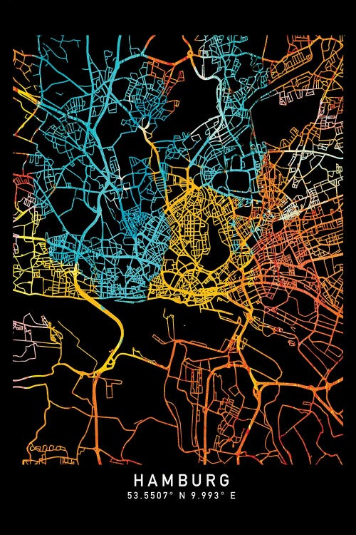 Hamburg, Germany, City Map, Shade Of Orange by WallDecorAddict wall art