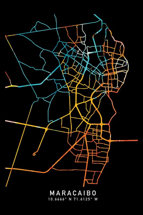 Maracaibo, City Map, Shade Of Orange by WallDecorAddict wall art