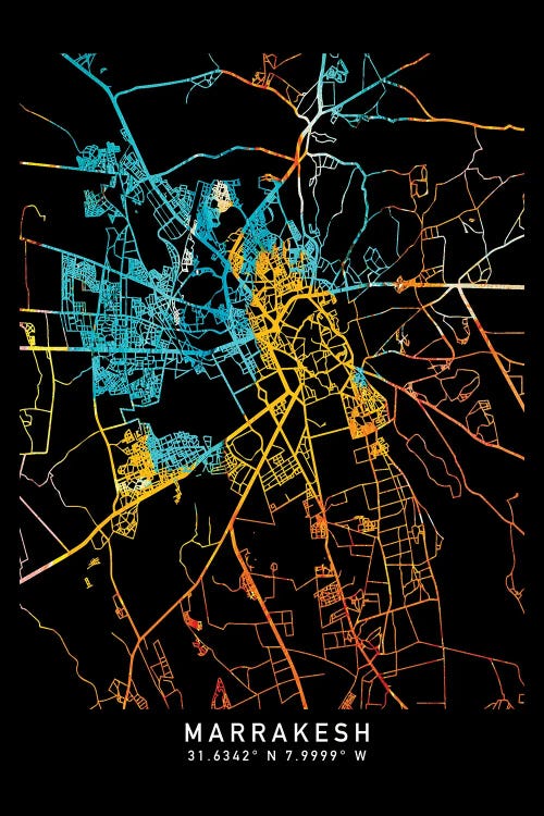 Marrakesh City Map, Shade Of Orange by WallDecorAddict wall art