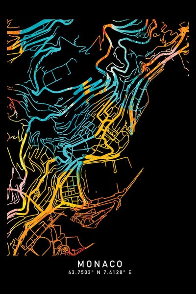 Monaco, City Map, Shade Of Orange by WallDecorAddict multi panel art