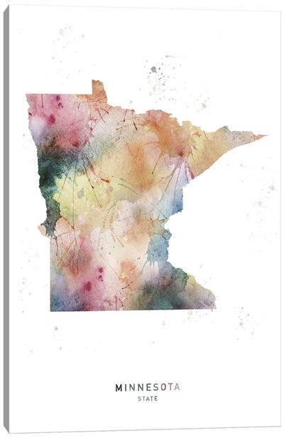 Minnesota State Watercolor Canvas Art Print - State Maps