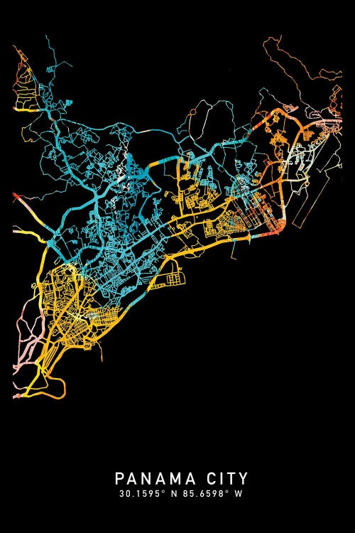 Panama City Map, Shade Of Orange by WallDecorAddict wall art