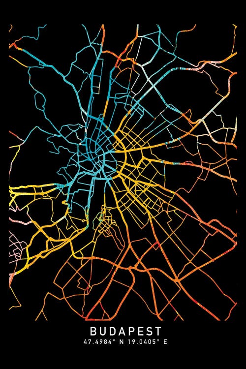 Budapest City Map, Shade Of Orange