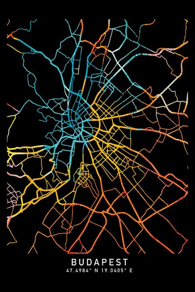 Hungary: Budapest City Map, Shade Of Orange by WallDecorAddict