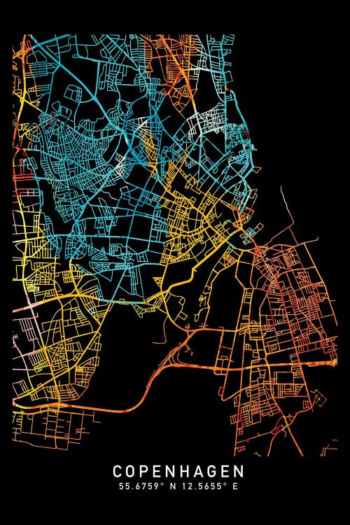 Copenhagen, Capital Region, Denmark, City Map, Shade Of Orange by WallDecorAddict wall art