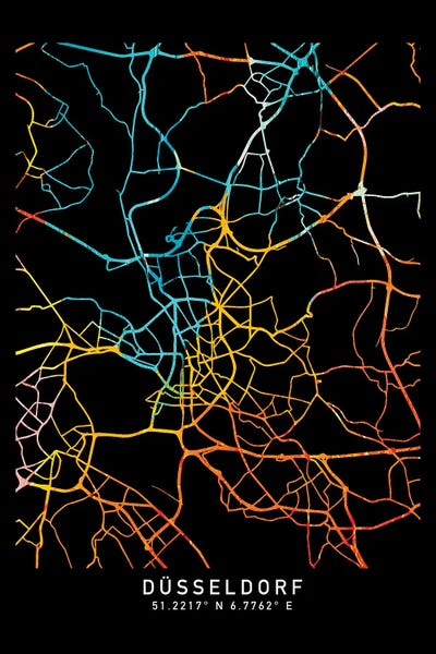 Neon: Düsseldorf, Germany, City Map, Shade Of Orange by WallDecorAddict