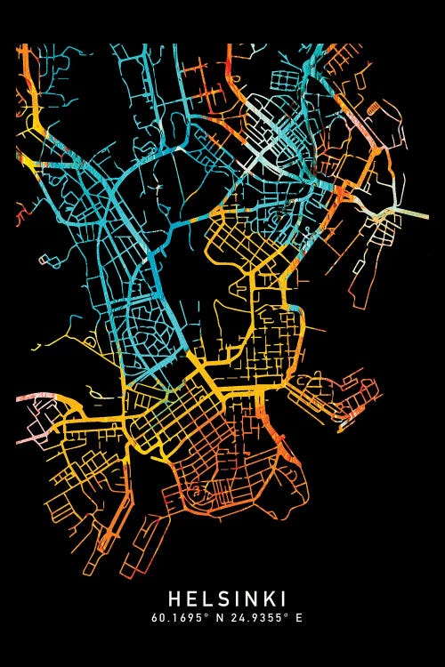 Helsinki, City Map, Shade Of Orange by WallDecorAddict wall art