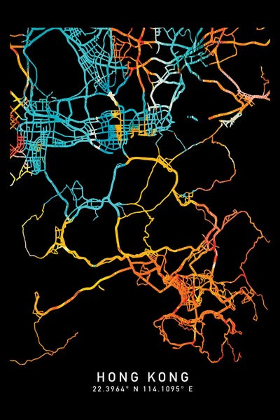 China: Hong Kong, City Map, Shade Of Orange by WallDecorAddict