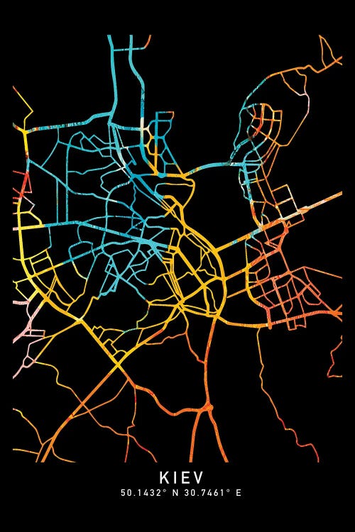 Kiev, Ukraine, City Map, Shade Of Orange by WallDecorAddict wall art