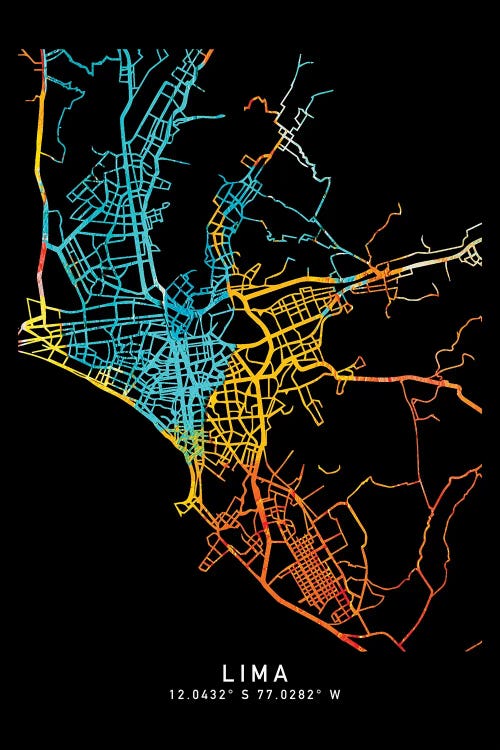 Lima City Map, Shade Of Orange by WallDecorAddict wall art