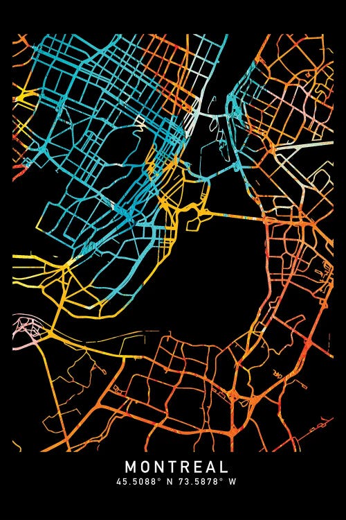 Montreal City Map, Shade Of Orange by WallDecorAddict wall art