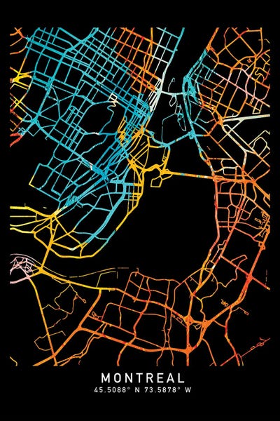 Quebec: Montreal City Map, Shade Of Orange by WallDecorAddict