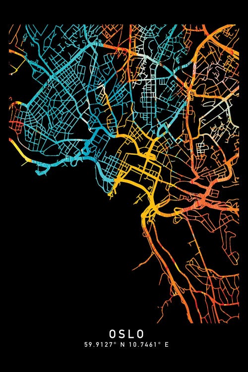 Oslo Norway, City Map, Shade Of Orange by WallDecorAddict wall art