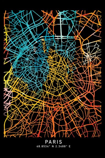 Paris Maps: Paris City Map, Shade Of Orange by WallDecorAddict