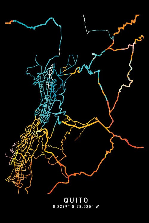 Quito City Map, Shade Of Orange by WallDecorAddict wall art