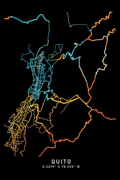 Neon: Quito City Map, Shade Of Orange by WallDecorAddict