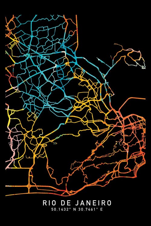 Rio De Janeiro, Brazil, City Map, Shade Of Orange