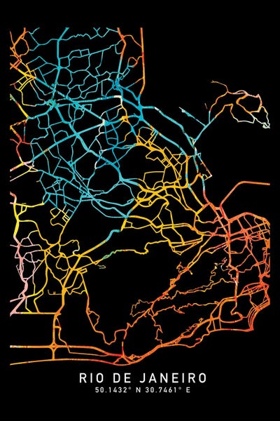 Neon: Rio De Janeiro, Brazil, City Map, Shade Of Orange by WallDecorAddict
