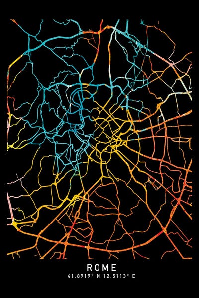 Neon: Rome City Map, Shade Of Orange by WallDecorAddict