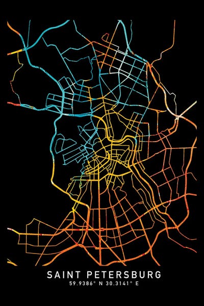 Saint Petersburg, Russia, City Map, Shade Of Orange by WallDecorAddict multi panel art