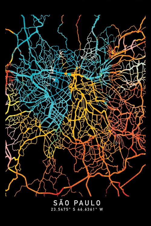 SãO Paulo, City Map, Shade Of Orange by WallDecorAddict wall art