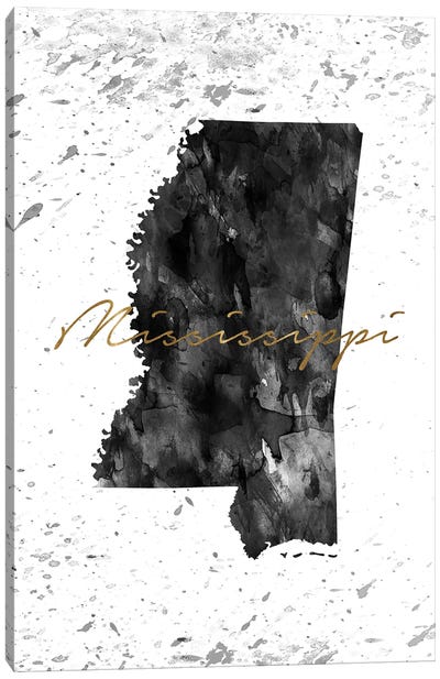 Mississippi Black And White Gold Canvas Art Print - Mississippi Art