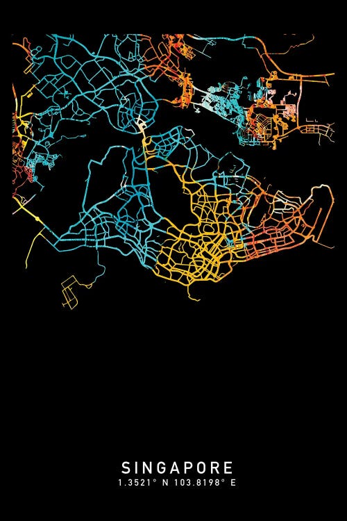Singapore City Map, Shade Of Orange by WallDecorAddict wall art