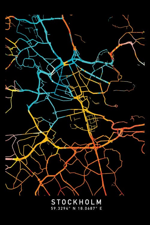 Stockholm City Map, Shade Of Orange by WallDecorAddict wall art