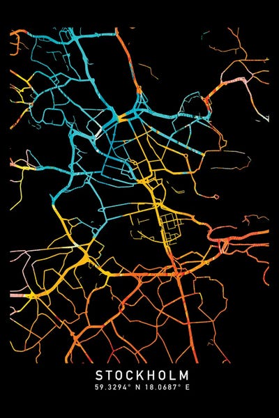 Neon: Stockholm City Map, Shade Of Orange by WallDecorAddict