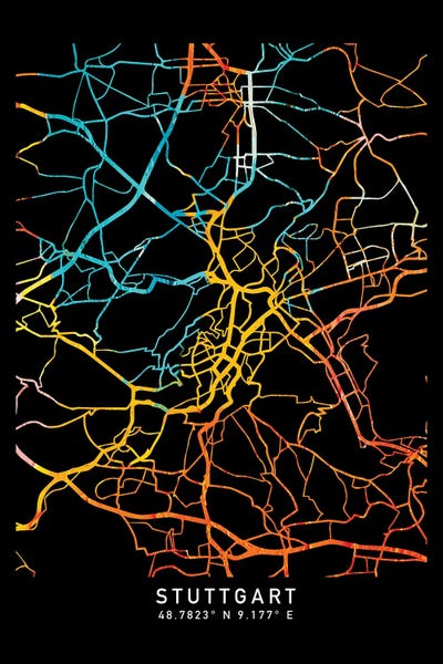 Baden-Wurttemberg: Stuttgart Germany, City Map, Shade Of Orange by WallDecorAddict